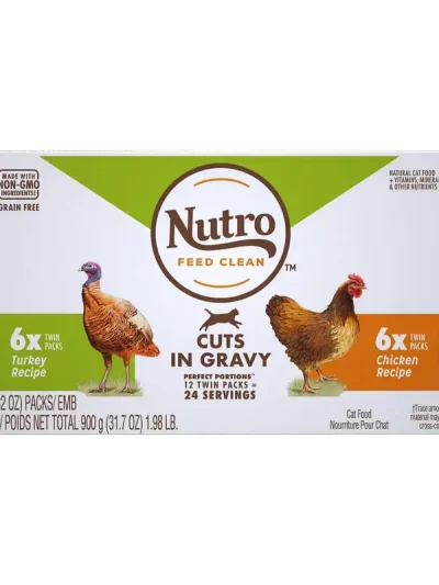 Free Natural Wet Cat Food Cuts in Gravy Turkey Recipe and Chicken Recipe Variety Pack, (12) 2.64 oz.  PORTIONS Twin-Pack Trays