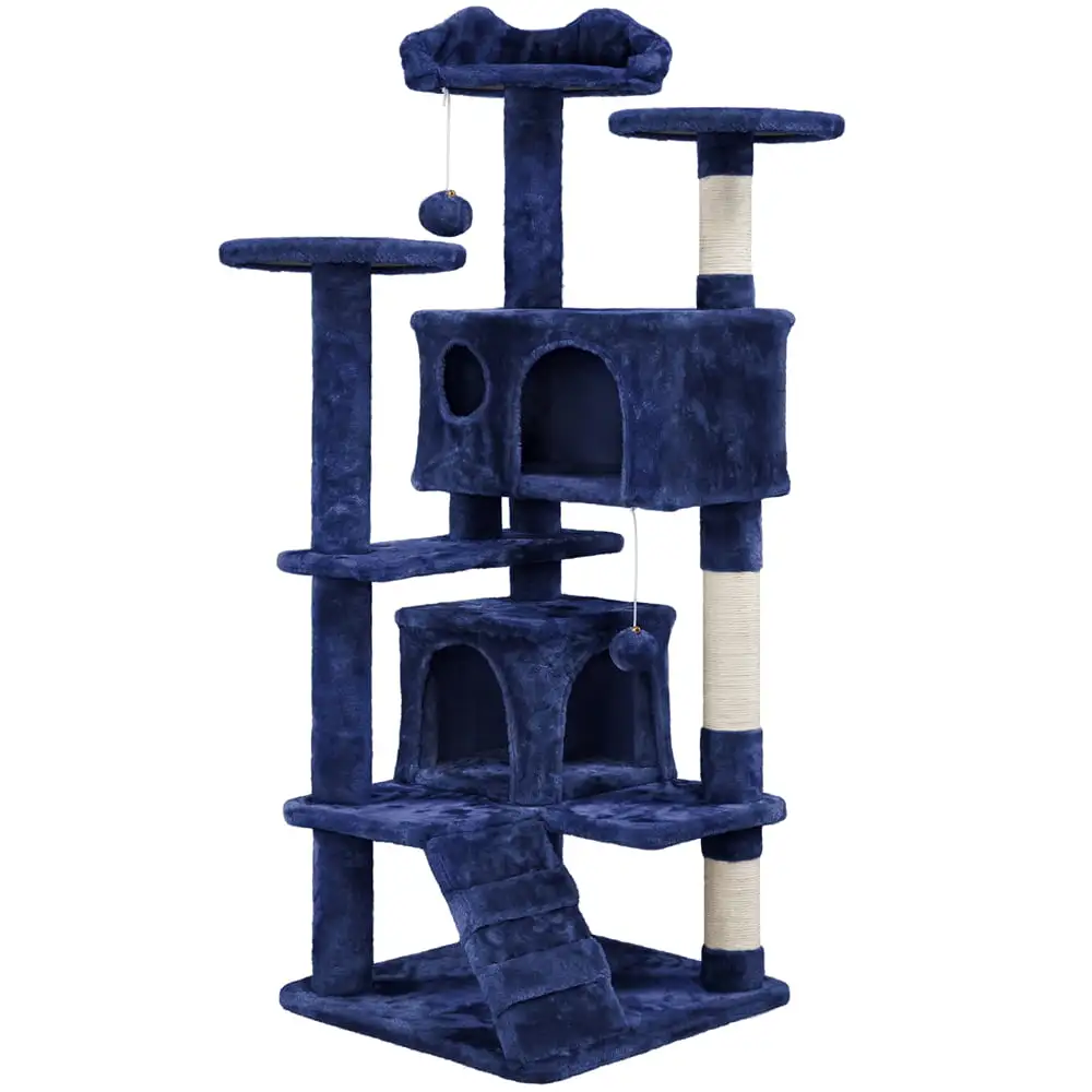 54.5" Multilevel Kitten Tree Condos With 2 Fur Balls & 3 Scratching Posts - Image 8