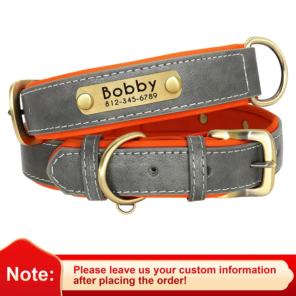 Customized Leather ID Nameplate Dog Collar Soft Padded Dogs Collars Free Engraving Name for Small Medium Large Dogs Adjustable - Image 8