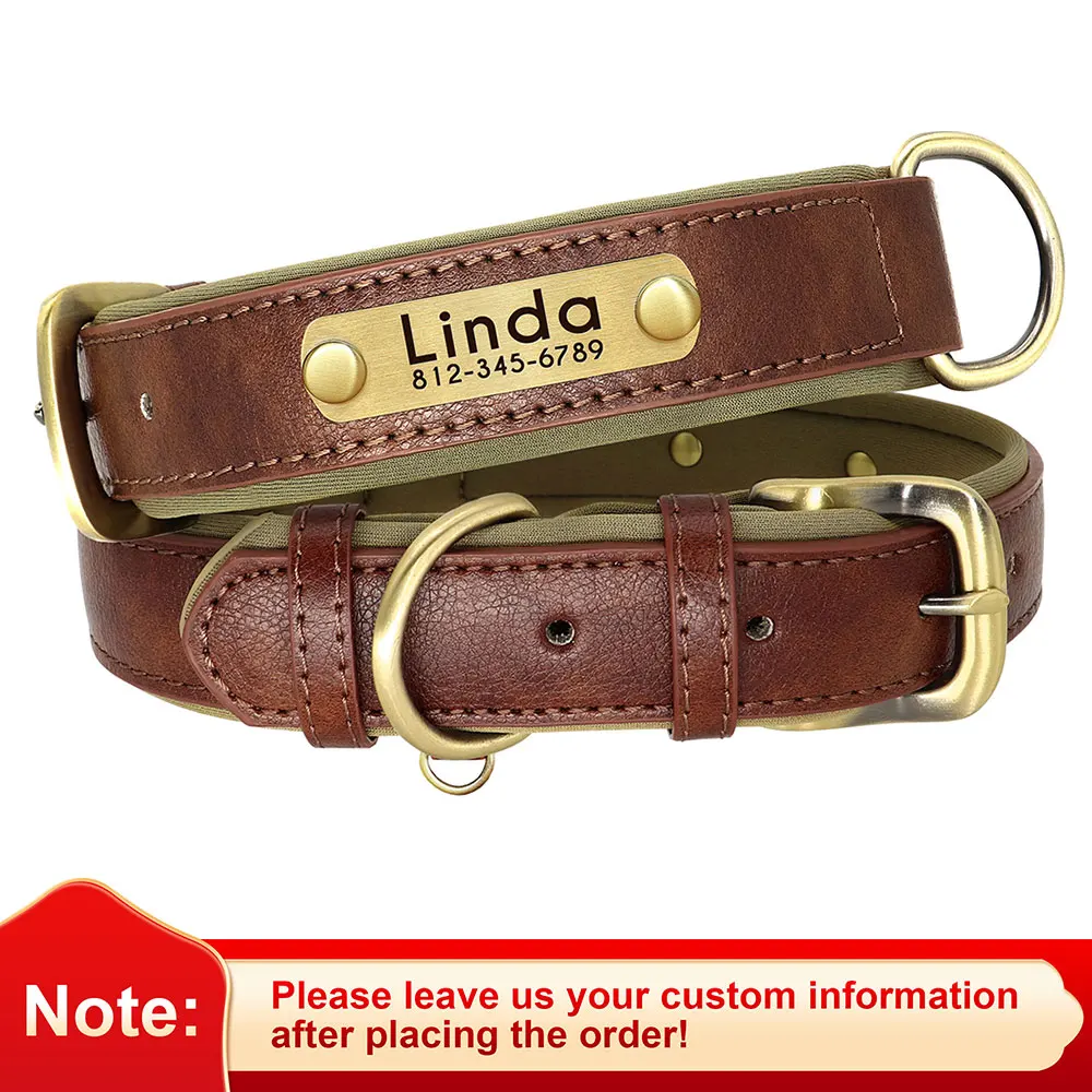 Customized Leather ID Nameplate Dog Collar Soft Padded Dogs Collars Free Engraving Name for Small Medium Large Dogs Adjustable - Image 8