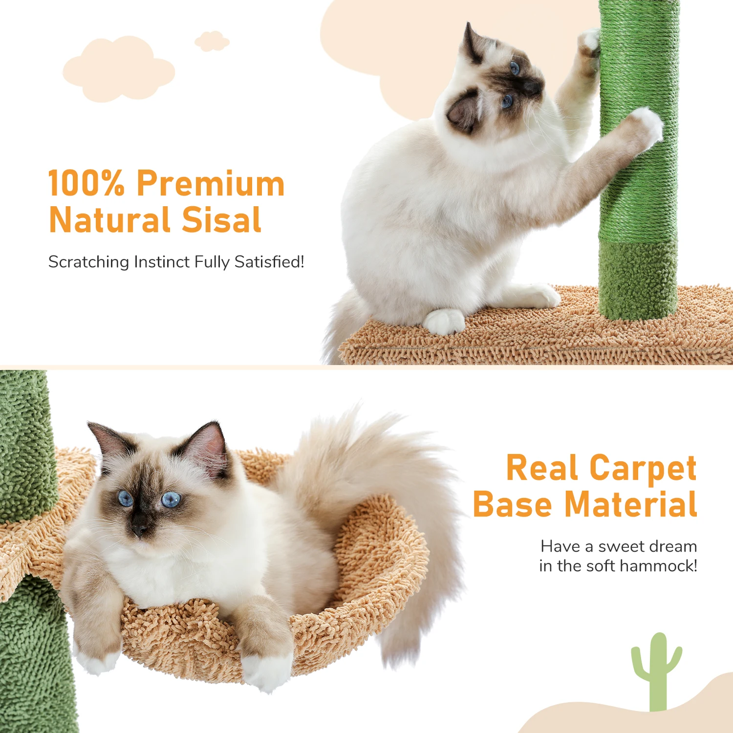 5-Tier Floor to Ceiling Cat Tree Tower Cactus Tall Climbing Tree with Scratching Post Hammock Dangling Ball for Indoor Cats - Image 4