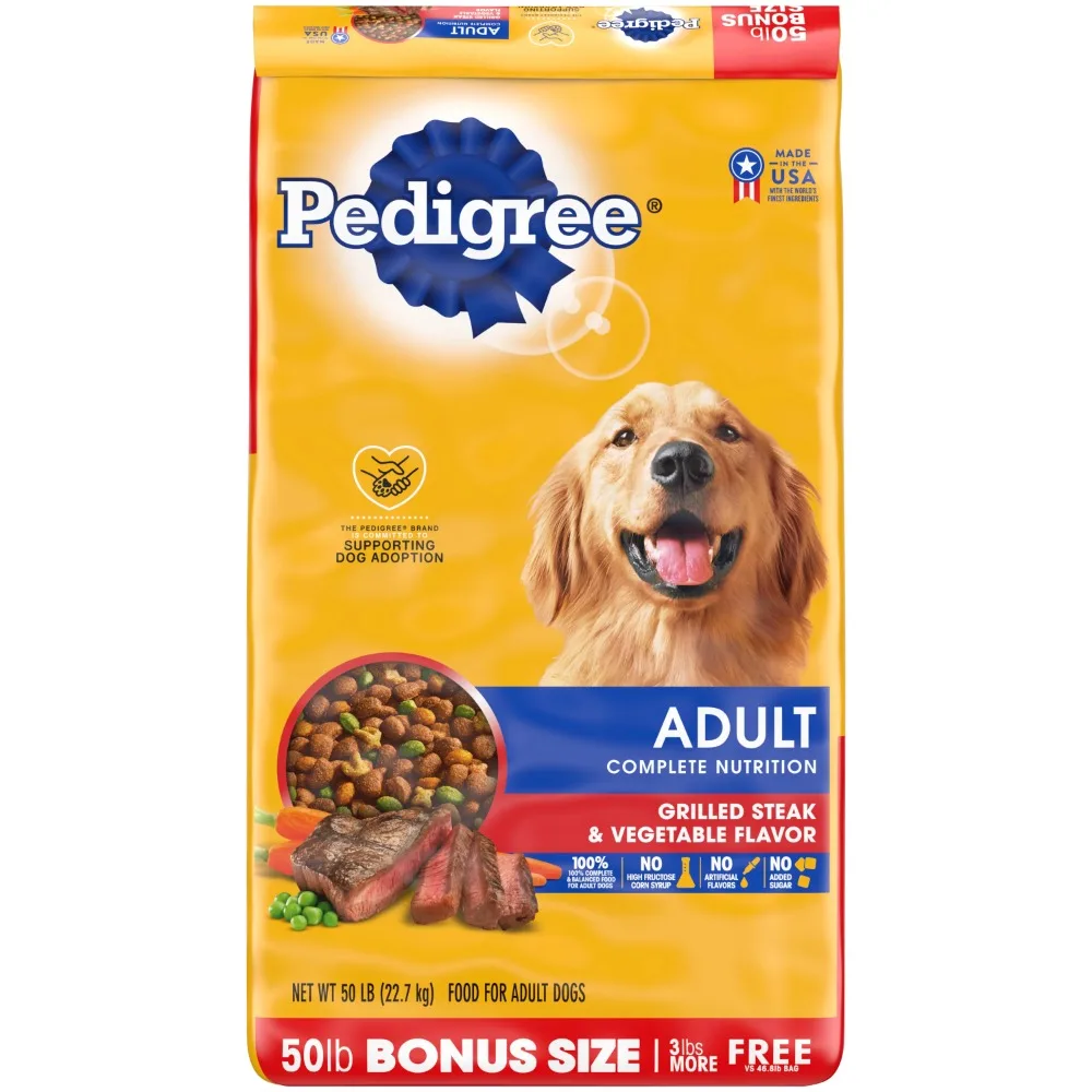 PEDIGREE Complete Nutrition Grilled Steak & Vegetable Dry Dog Food for Adult Dog, 44 lb. Bag