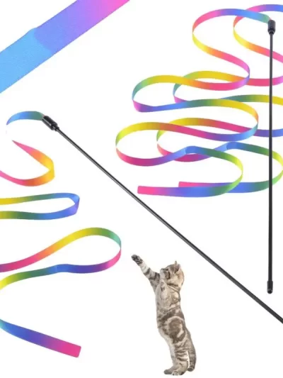 2PCS Pet Cat Toys Cute Funny Rainbow Strips Stick Cat Teaser Wand