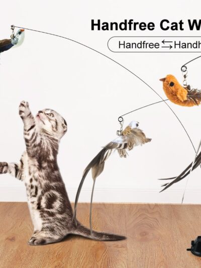 Handfree Bird/Feather Cat Wand with Bell Powerful Suction Cup Interactive Toys for Cats Kitten Hunting Exercise Pet Products
