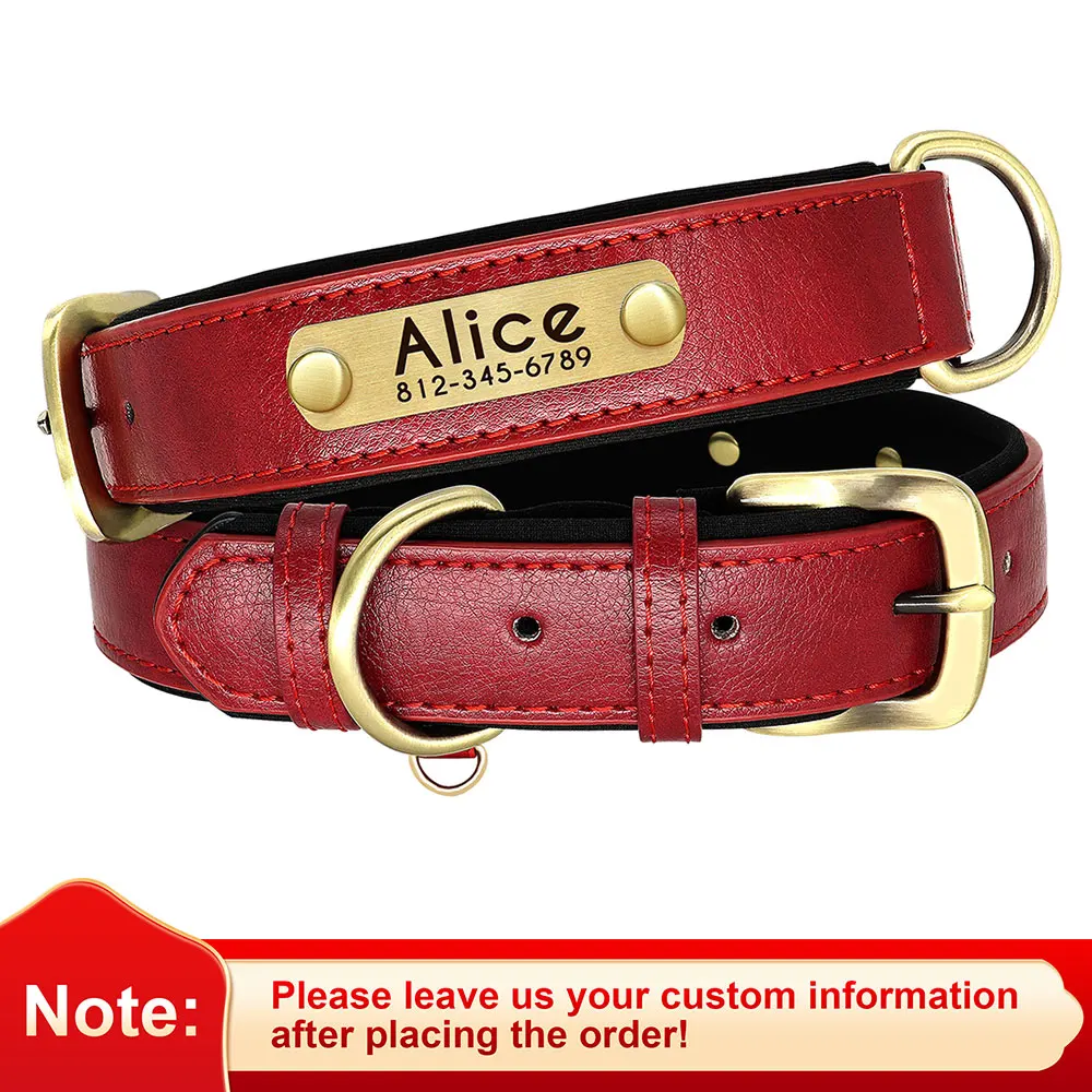Customized Leather ID Nameplate Dog Collar Soft Padded Dogs Collars Free Engraving Name for Small Medium Large Dogs Adjustable - Image 9