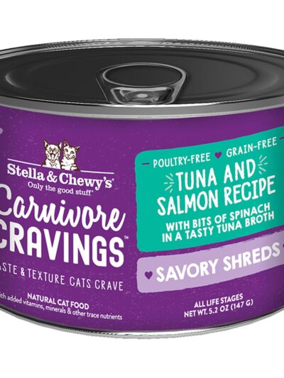 Stella and Chewys Cat Carnivore Cravings Shred Tuna and Salmon 5.2oz. (Case of 24)